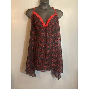 Secret treasures black and red floral lace négligée